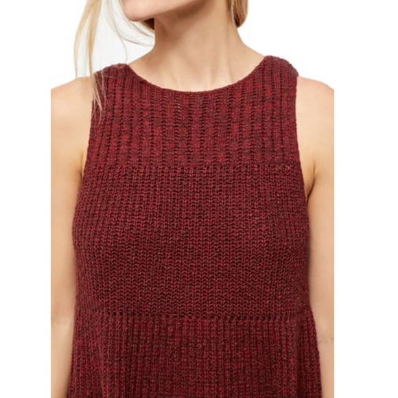Free People Ruffle Sleeveless Sweater Dress Wine - Picture 3 of 5